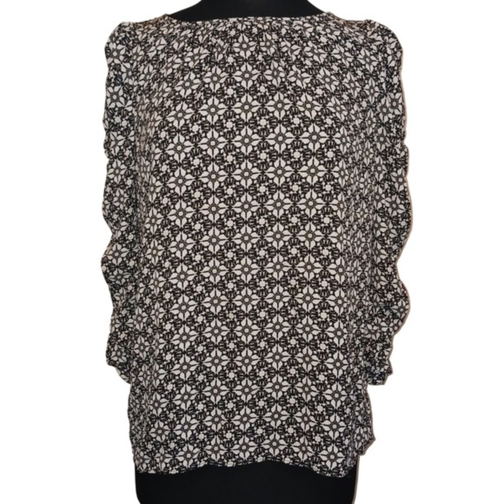 MAX STUDIO Black White‎ Geo Floral Print loose fit Blouse Top 3/4 sleeve M